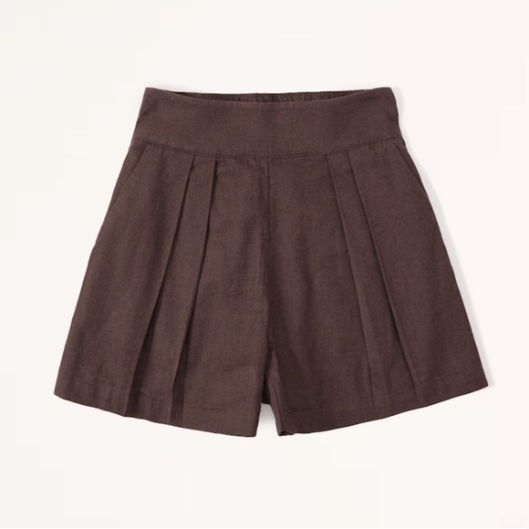 Abercrombie & Fitch Pants - Abercrombie & Fitch High Rise Pull On Pleated Linen Trouser Brown Shorts Medium
